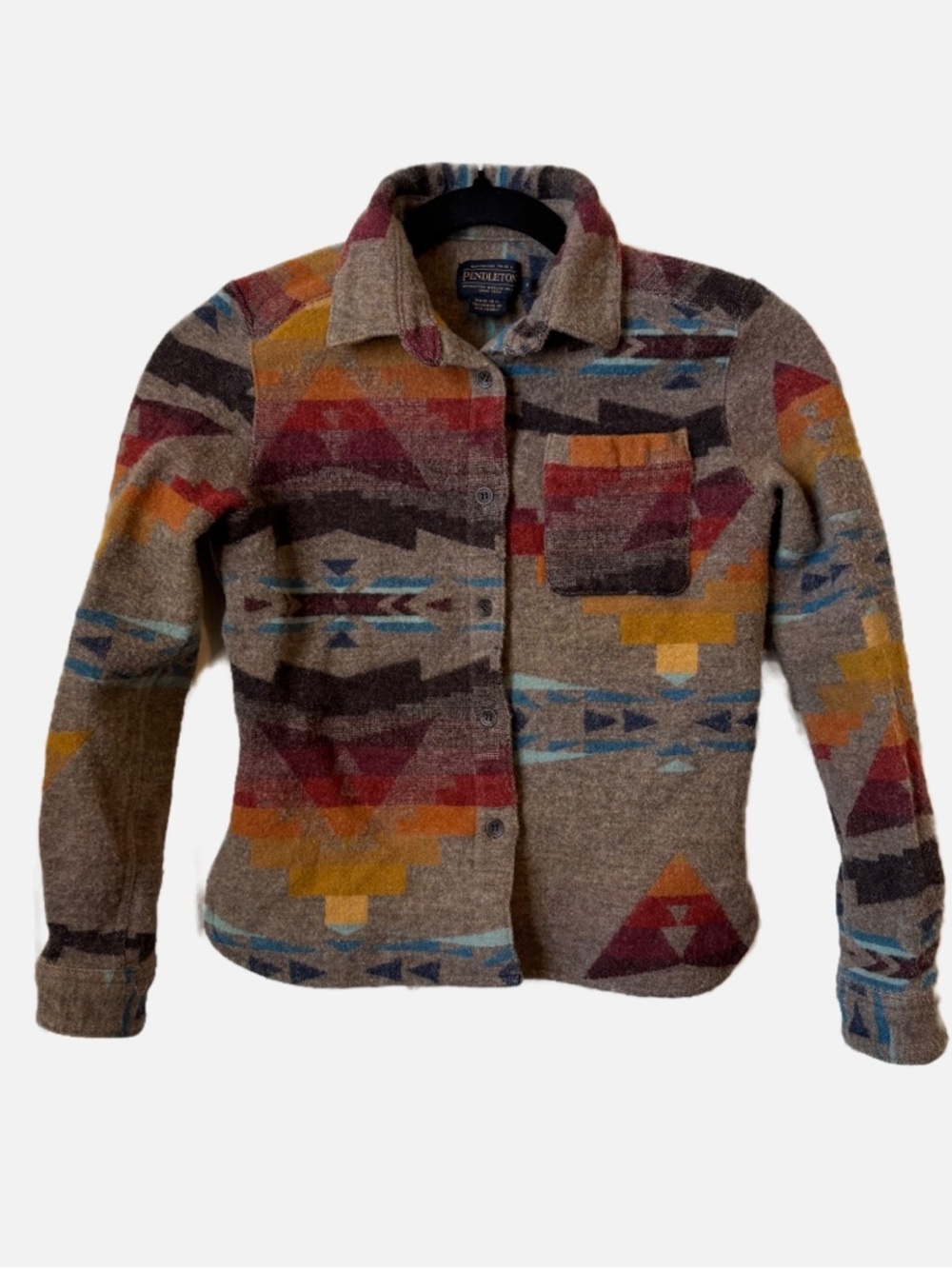 Pendleton Jacquard Multicolor Aztec 100% Wool Jacket Shacket Girls Medium